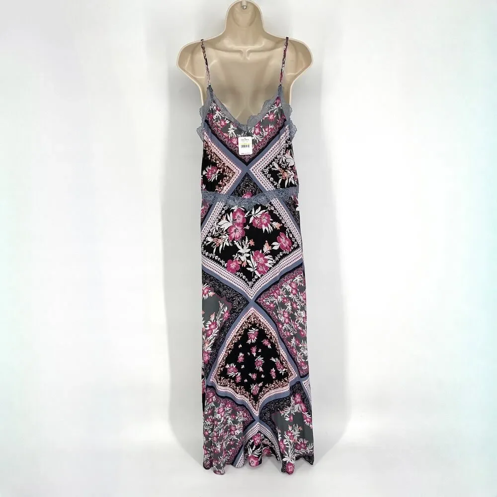 Intimately Free People NEW Stevie Printed Maxi Slip Dress Sz M Lace Graphite